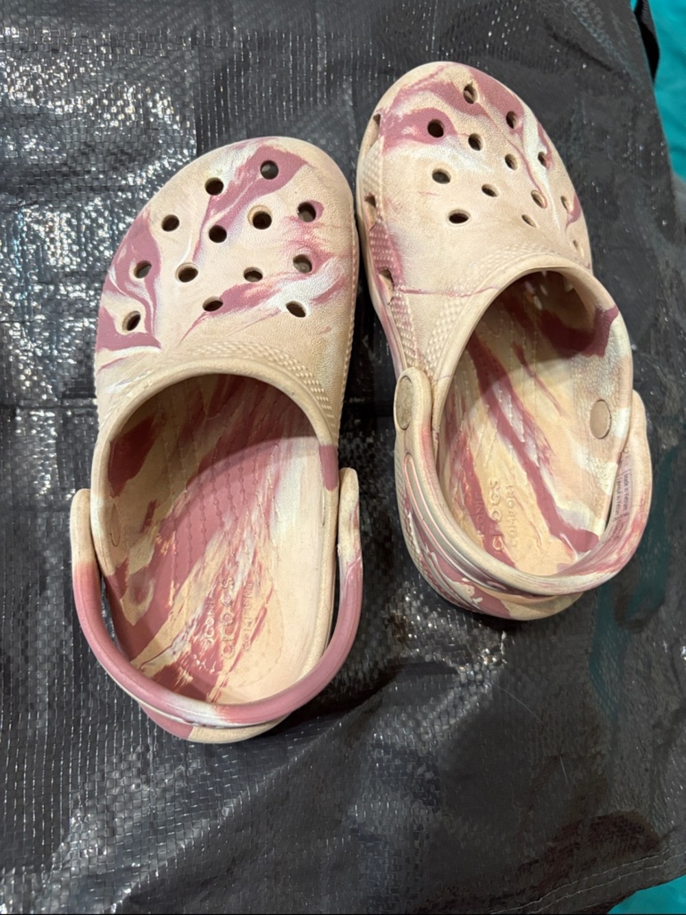 Crocs, child size 11, Classic Marbled Tie-Dye Clogs